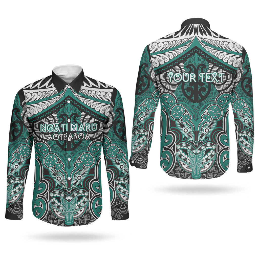 Aotearoa Iwi Ngati Maru Personalised Couples Matching Off Shoulder Maxi Dress and Long Sleeve Button Shirt Maori Kowhaiwhai Pattern