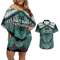 Aotearoa Iwi Ngati Maru Personalised Couples Matching Off Shoulder Short Dress and Hawaiian Shirt Maori Kowhaiwhai Pattern