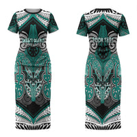 Aotearoa Iwi Ngati Maru Personalised Couples Matching Short Sleeve Bodycon Dress and Long Sleeve Button Shirt Maori Kowhaiwhai Pattern