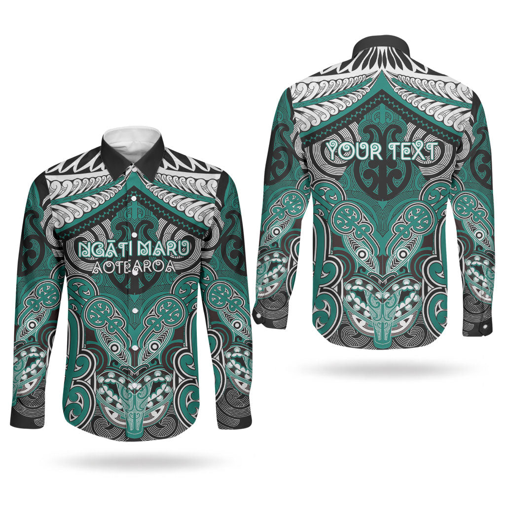 Aotearoa Iwi Ngati Maru Personalised Couples Matching Tank Maxi Dress and Long Sleeve Button Shirt Maori Kowhaiwhai Pattern