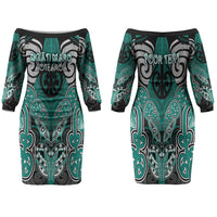Aotearoa Iwi Ngati Maru Personalised Family Matching Off The Shoulder Long Sleeve Dress and Hawaiian Shirt Maori Kowhaiwhai Pattern