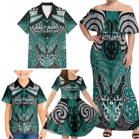 Aotearoa Iwi Ngati Maru Personalised Family Matching Off Shoulder Maxi Dress and Hawaiian Shirt Maori Kowhaiwhai Pattern