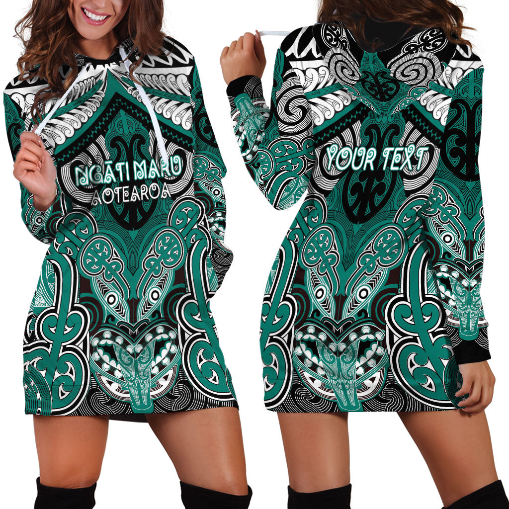 Aotearoa Iwi Ngati Maru Personalised Hoodie Dress Maori Kowhaiwhai Pattern