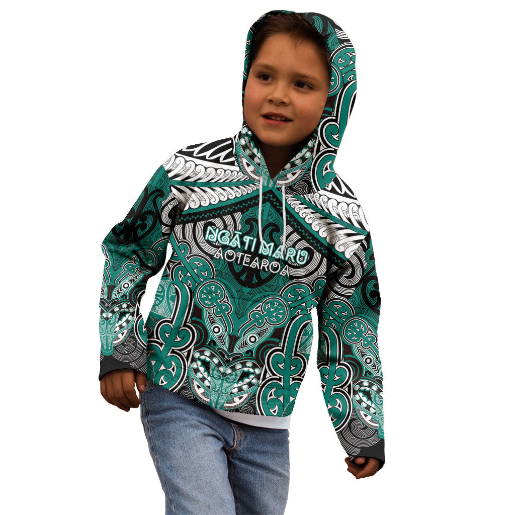 Aotearoa Iwi Ngati Maru Personalised Kid Hoodie Maori Kowhaiwhai Pattern