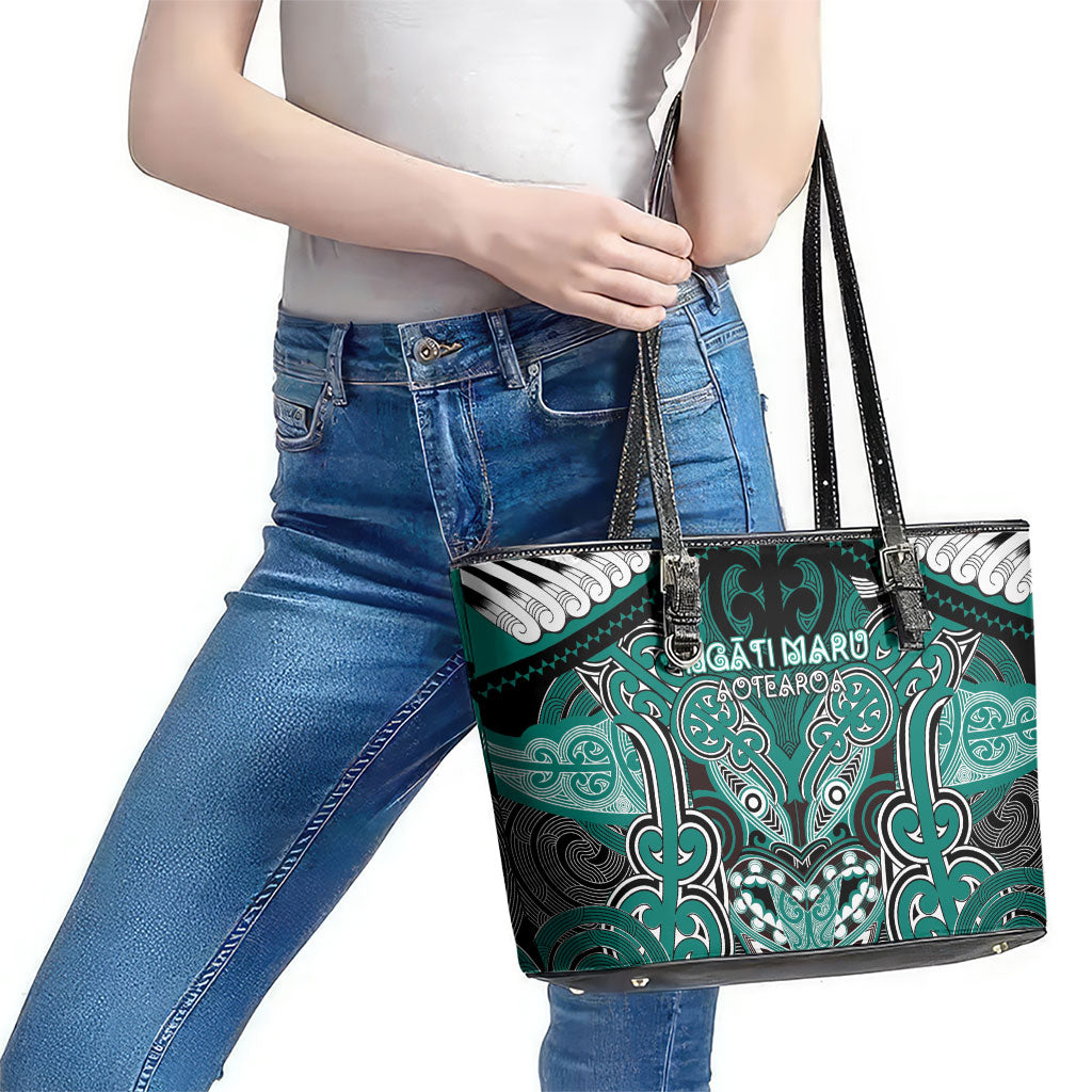 Aotearoa Iwi Ngati Maru Leather Tote Bag Maori Kowhaiwhai Pattern