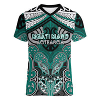 Aotearoa Iwi Ngati Maru Personalised Women V-Neck T-Shirt Maori Kowhaiwhai Pattern