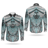 Aotearoa Iwi Ngati Paoa Personalised Couples Matching Long Sleeve Bodycon Dress and Long Sleeve Button Shirt Maori Kowhaiwhai Pattern