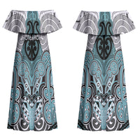 Aotearoa Iwi Ngati Paoa Personalised Couples Matching Off Shoulder Maxi Dress and Long Sleeve Button Shirt Maori Kowhaiwhai Pattern