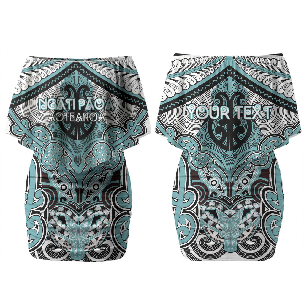 Aotearoa Iwi Ngati Paoa Personalised Couples Matching Off Shoulder Short Dress and Long Sleeve Button Shirt Maori Kowhaiwhai Pattern