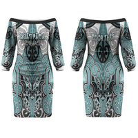 Aotearoa Iwi Ngati Paoa Personalised Couples Matching Off The Shoulder Long Sleeve Dress and Long Sleeve Button Shirt Maori Kowhaiwhai Pattern