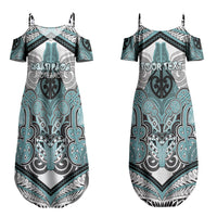 Aotearoa Iwi Ngati Paoa Personalised Couples Matching Summer Maxi Dress and Long Sleeve Button Shirt Maori Kowhaiwhai Pattern