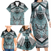 Aotearoa Iwi Ngati Paoa Personalised Family Matching Long Sleeve Bodycon Dress and Hawaiian Shirt Maori Kowhaiwhai Pattern