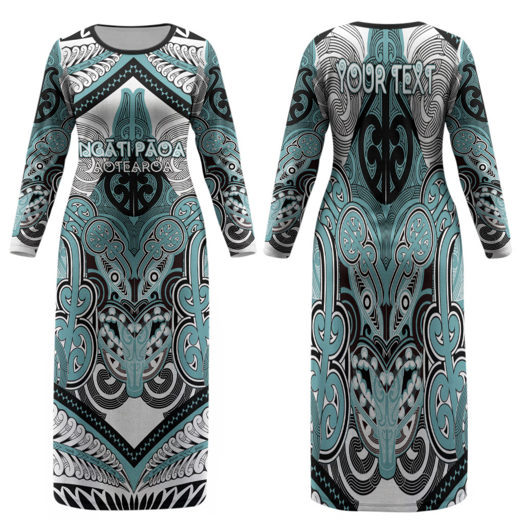 Aotearoa Iwi Ngati Paoa Personalised Family Matching Long Sleeve Bodycon Dress and Hawaiian Shirt Maori Kowhaiwhai Pattern
