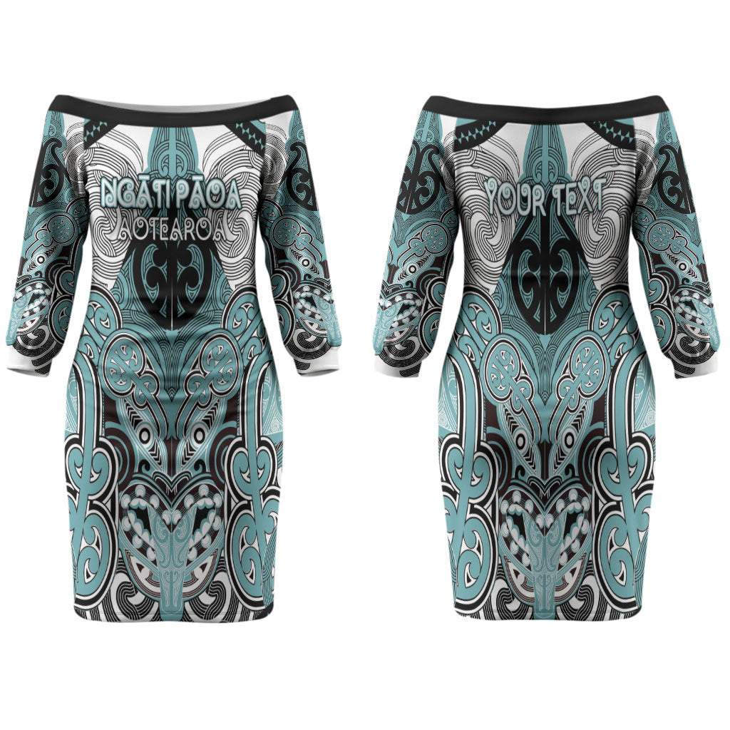 Aotearoa Iwi Ngati Paoa Personalised Family Matching Off The Shoulder Long Sleeve Dress and Hawaiian Shirt Maori Kowhaiwhai Pattern