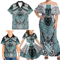 Aotearoa Iwi Ngati Paoa Personalised Family Matching Off Shoulder Maxi Dress and Hawaiian Shirt Maori Kowhaiwhai Pattern