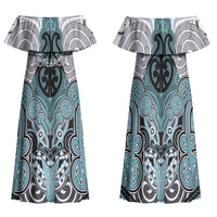 Aotearoa Iwi Ngati Paoa Personalised Family Matching Off Shoulder Maxi Dress and Hawaiian Shirt Maori Kowhaiwhai Pattern
