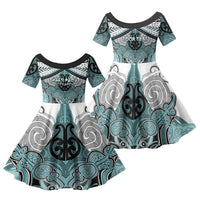 Aotearoa Iwi Ngati Paoa Personalised Family Matching Off Shoulder Maxi Dress and Hawaiian Shirt Maori Kowhaiwhai Pattern