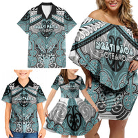 Aotearoa Iwi Ngati Paoa Personalised Family Matching Off Shoulder Short Dress and Hawaiian Shirt Maori Kowhaiwhai Pattern