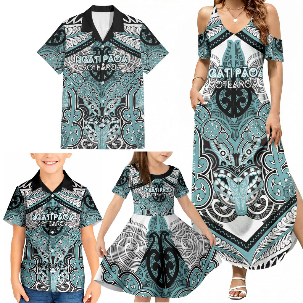 Aotearoa Iwi Ngati Paoa Personalised Family Matching Summer Maxi Dress and Hawaiian Shirt Maori Kowhaiwhai Pattern