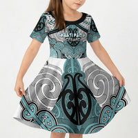 Aotearoa Iwi Ngati Paoa Personalised Kid Short Sleeve Dress Maori Kowhaiwhai Pattern