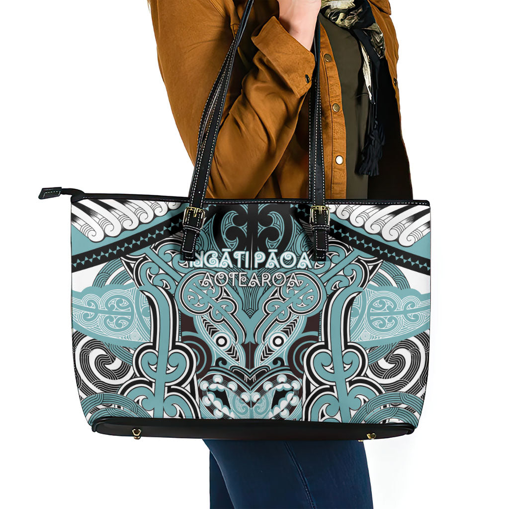 Aotearoa Iwi Ngati Paoa Leather Tote Bag Maori Kowhaiwhai Pattern