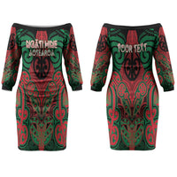 Aotearoa Iwi Ngati Hine Personalised Couples Matching Off The Shoulder Long Sleeve Dress and Hawaiian Shirt Maori Kowhaiwhai Pattern