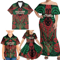 Aotearoa Iwi Ngati Hine Personalised Family Matching Off Shoulder Maxi Dress and Hawaiian Shirt Maori Kowhaiwhai Pattern