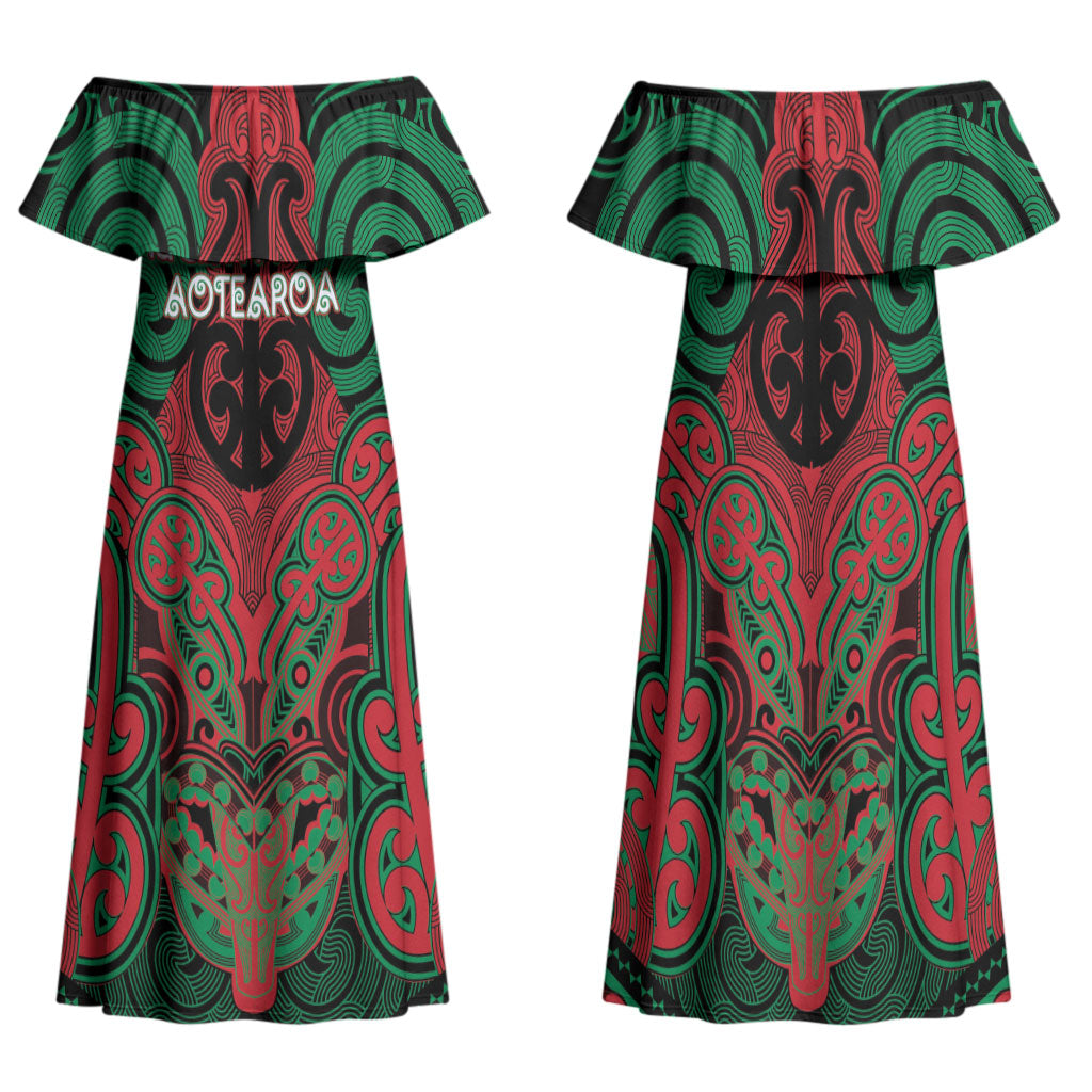 Aotearoa Iwi Ngati Hine Personalised Family Matching Off Shoulder Maxi Dress and Hawaiian Shirt Maori Kowhaiwhai Pattern