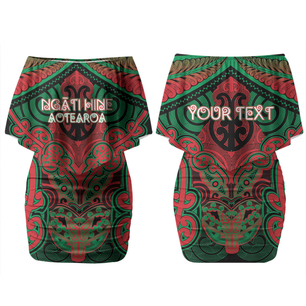 Aotearoa Iwi Ngati Hine Personalised Family Matching Off Shoulder Short Dress and Hawaiian Shirt Maori Kowhaiwhai Pattern