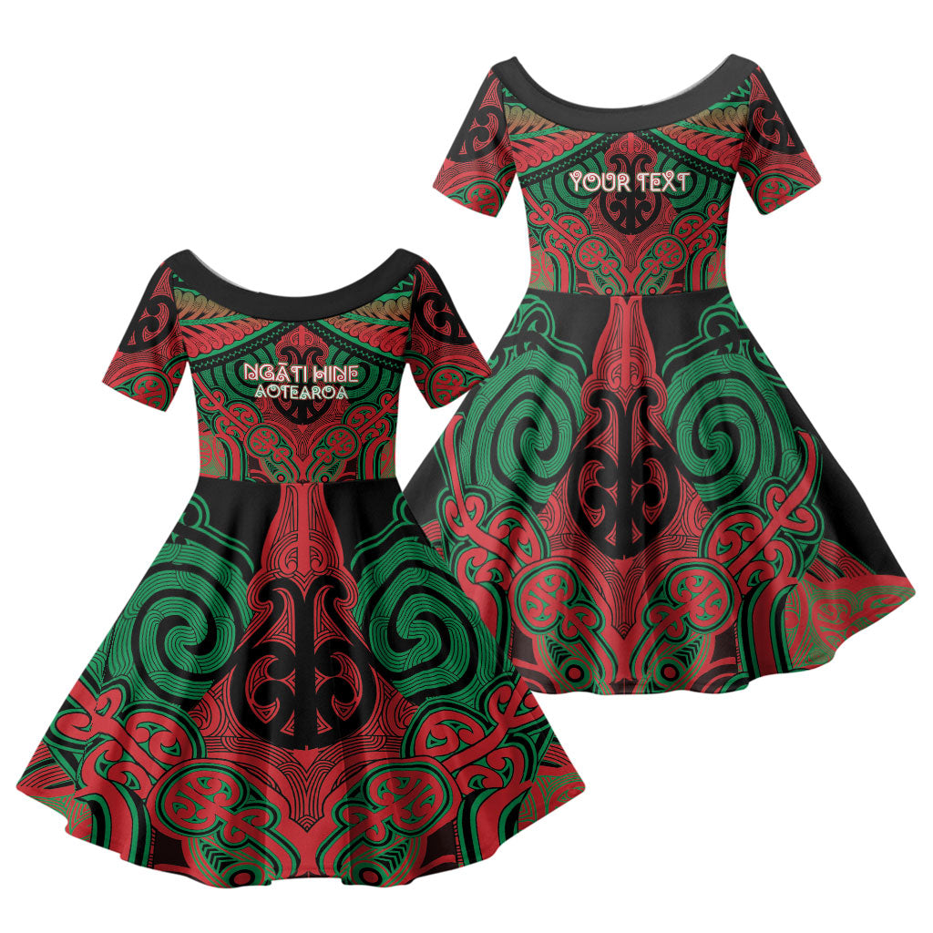 Aotearoa Iwi Ngati Hine Personalised Family Matching Off Shoulder Short Dress and Hawaiian Shirt Maori Kowhaiwhai Pattern
