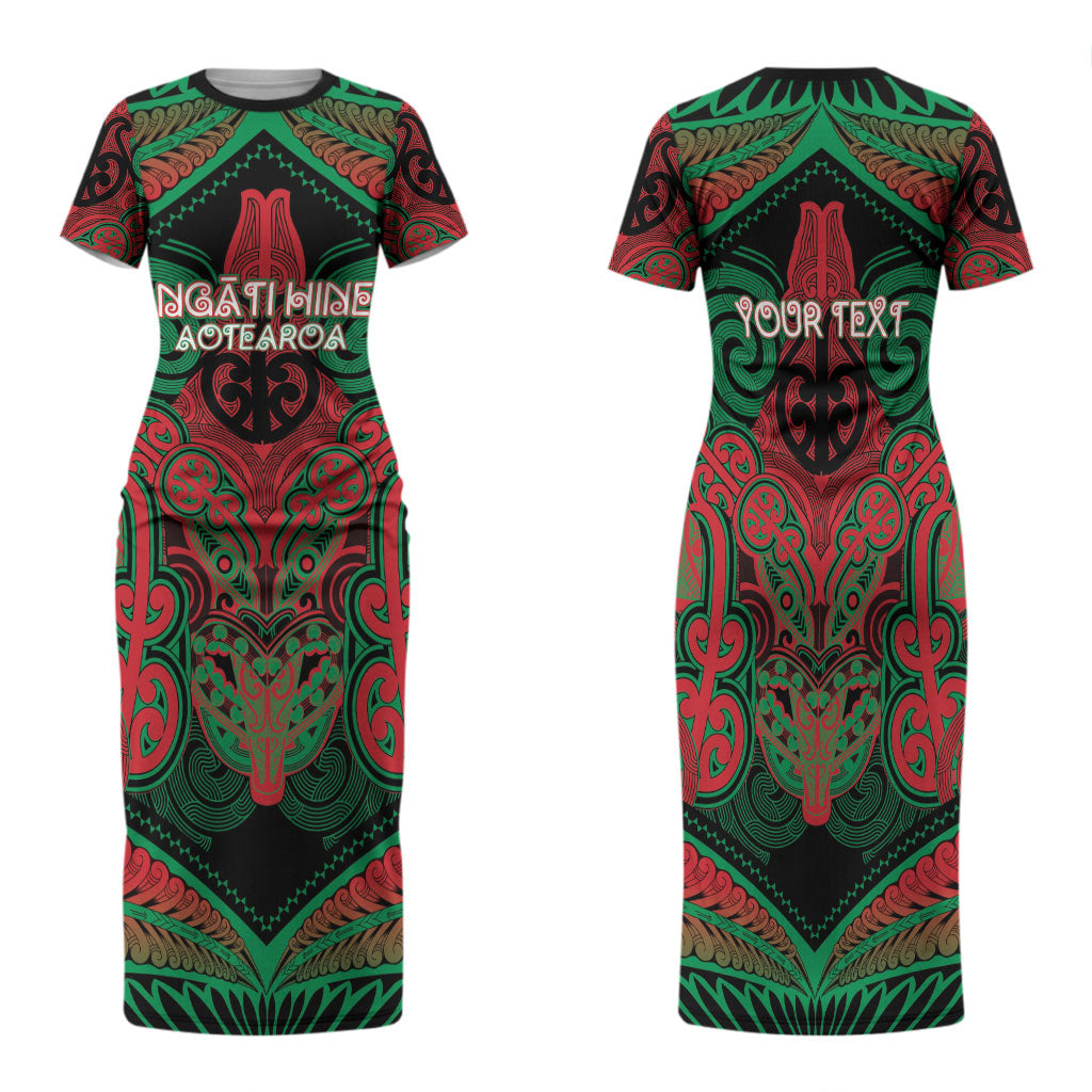 Aotearoa Iwi Ngati Hine Personalised Family Matching Short Sleeve Bodycon Dress and Hawaiian Shirt Maori Kowhaiwhai Pattern