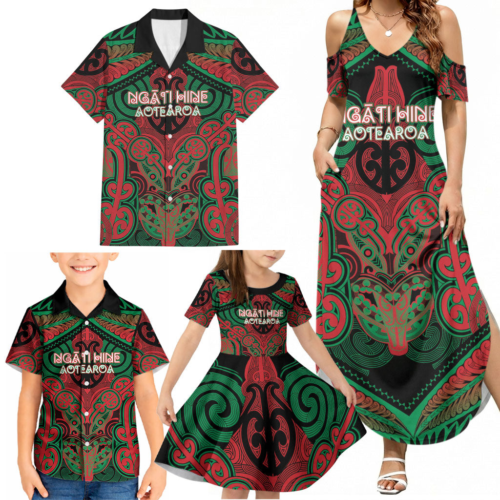 Aotearoa Iwi Ngati Hine Personalised Family Matching Summer Maxi Dress and Hawaiian Shirt Maori Kowhaiwhai Pattern