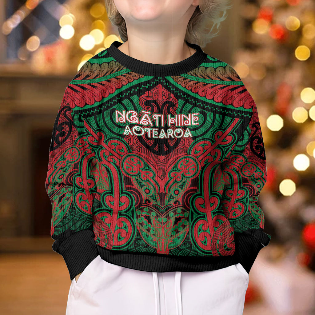 Aotearoa Iwi Ngati Hine Personalised Kid Ugly Christmas Sweater Maori Kowhaiwhai Pattern