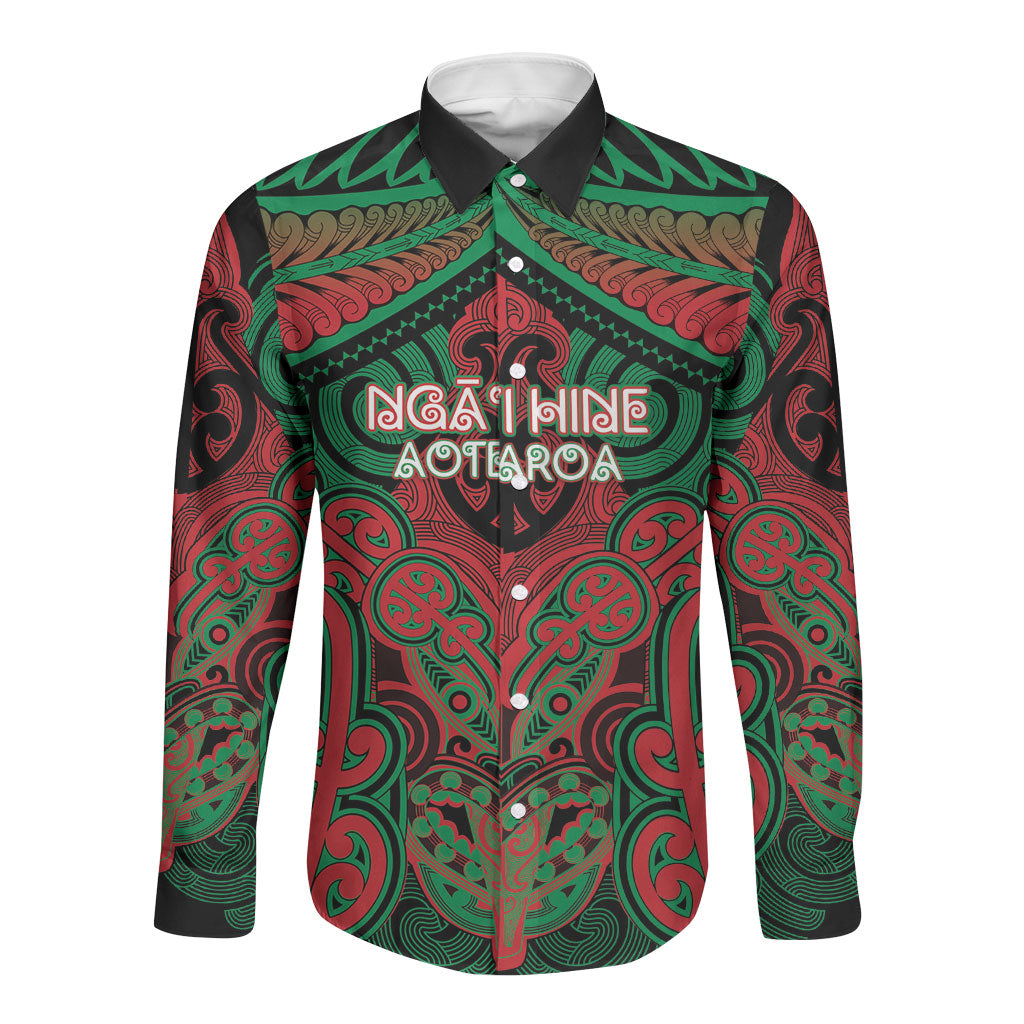Aotearoa Iwi Ngati Hine Personalised Long Sleeve Button Shirt Maori Kowhaiwhai Pattern
