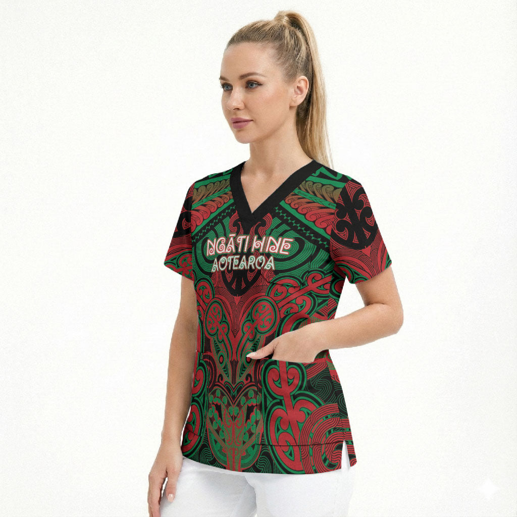 Aotearoa Iwi Ngati Hine Personalised Scrub Top Maori Kowhaiwhai Pattern