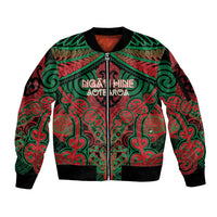 Aotearoa Iwi Ngati Hine Personalised Sleeve Zip Bomber Jacket Maori Kowhaiwhai Pattern