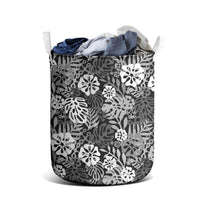 Black Aloha Hawaiian Laundry Basket Monstera Hibiscus Tropical Pattern