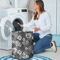 Black Aloha Hawaiian Laundry Basket Monstera Hibiscus Tropical Pattern