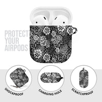 Black Aloha Hawaiian AirPods Case Monstera Hibiscus Tropical Pattern