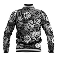 Black Aloha Hawaiian Baseball Jacket Monstera Hibiscus Tropical Pattern