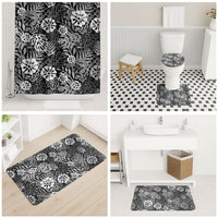 Black Aloha Hawaiian Bathroom Set Monstera Hibiscus Tropical Pattern