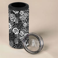 Black Aloha Hawaiian 4 in 1 Can Cooler Tumbler Monstera Hibiscus Tropical Pattern