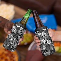 Black Aloha Hawaiian 4 in 1 Can Cooler Tumbler Monstera Hibiscus Tropical Pattern