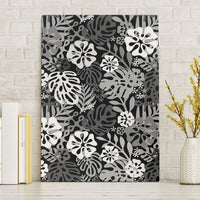 Black Aloha Hawaiian Canvas Wall Art Monstera Hibiscus Tropical Pattern