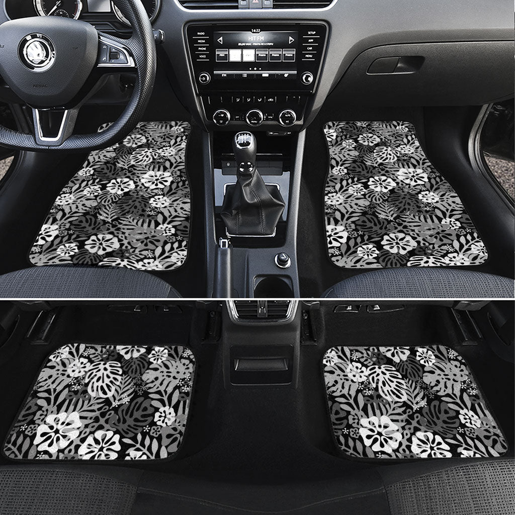 Black Aloha Hawaiian Car Mats Monstera Hibiscus Tropical Pattern