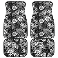 Black Aloha Hawaiian Car Mats Monstera Hibiscus Tropical Pattern