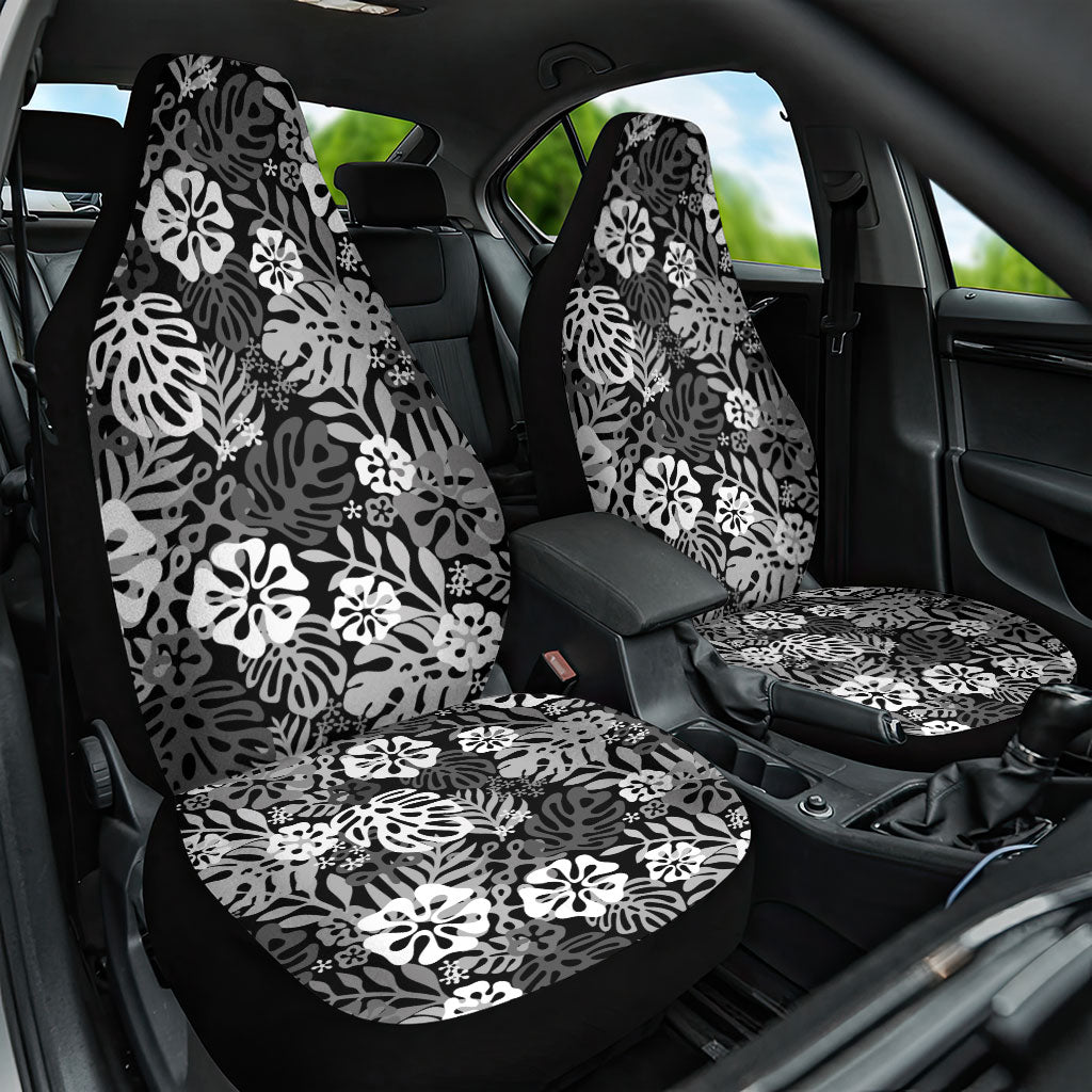 Black Aloha Hawaiian Car Seat Cover Monstera Hibiscus Tropical Pattern