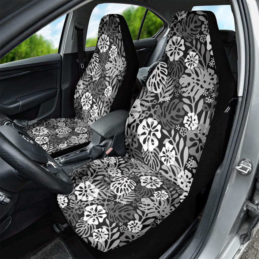 Black Aloha Hawaiian Car Seat Cover Monstera Hibiscus Tropical Pattern