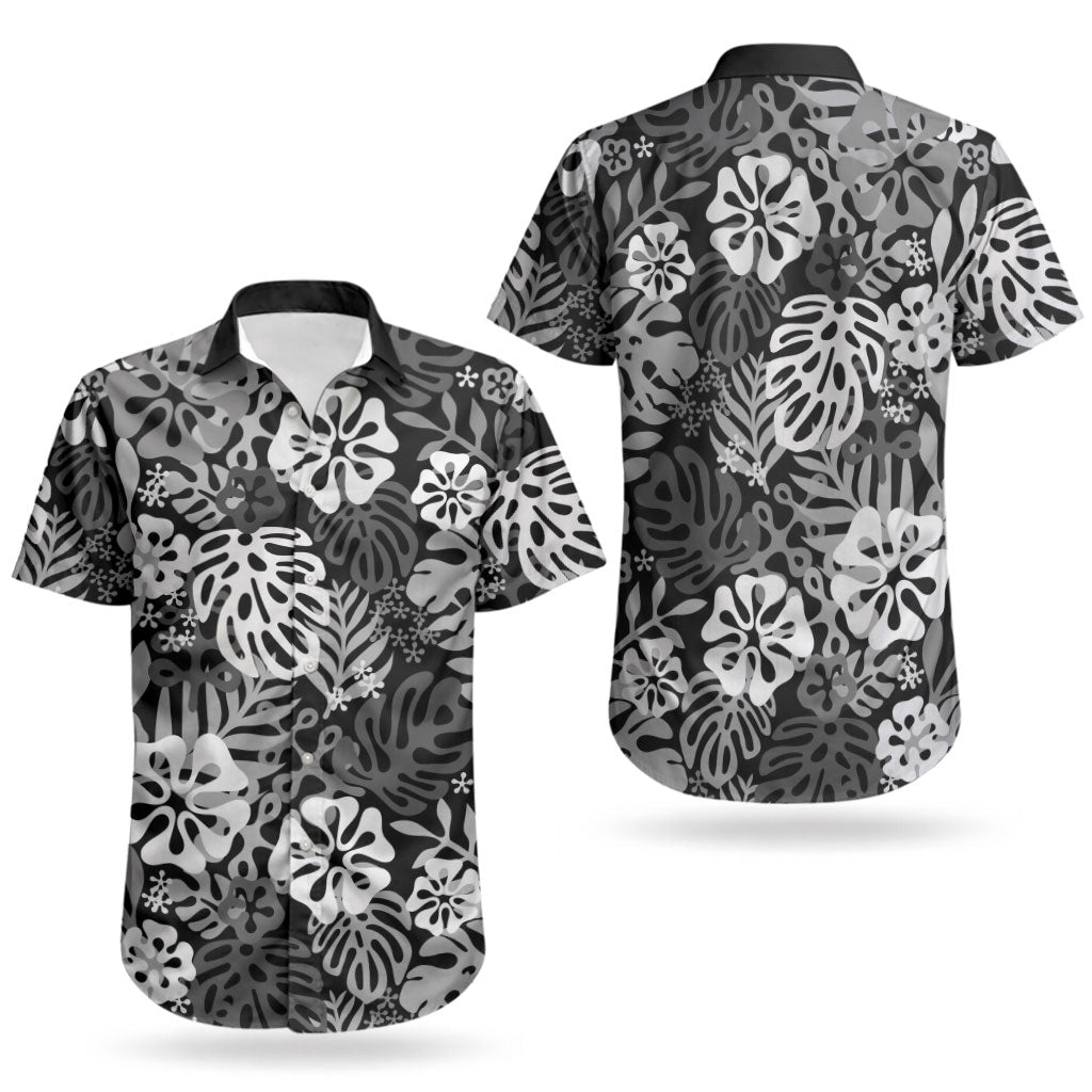 Black Aloha Hawaiian Couples Matching Summer Maxi Dress and Hawaiian Shirt Monstera Hibiscus Tropical Pattern