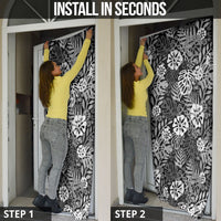 Black Aloha Hawaiian Door Cover Monstera Hibiscus Tropical Pattern